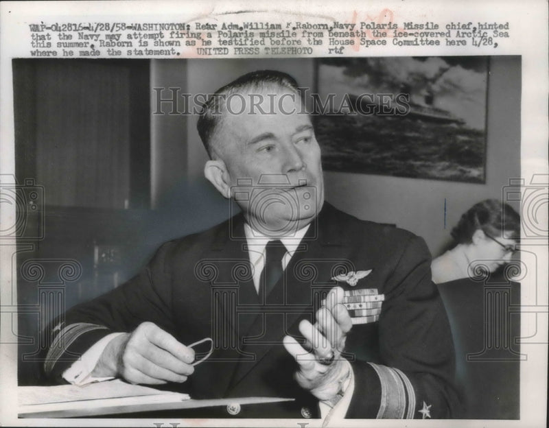 Load image into Gallery viewer, 1961 Press Photo Rear Admiral William F. Raborn, Navy Polaris Missile Chief
