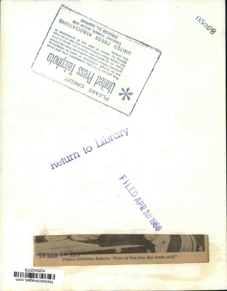 1961 Press Photo Rear Admiral William F. Raborn, Navy Polaris Missile Chief