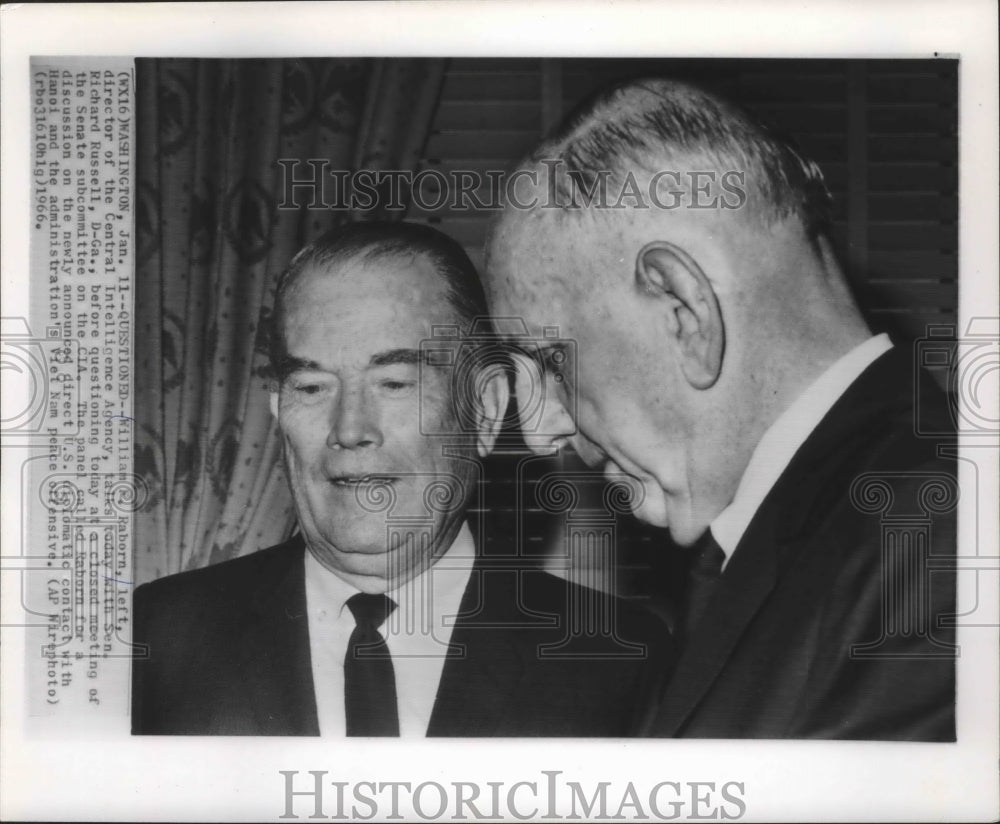 1966 Press Photo William R. Raborn, CIA and Senator Richard Russell, Senate- Historic Images