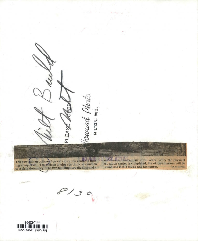 1960 Press Photo Milton College physical education center building. - mjb42964