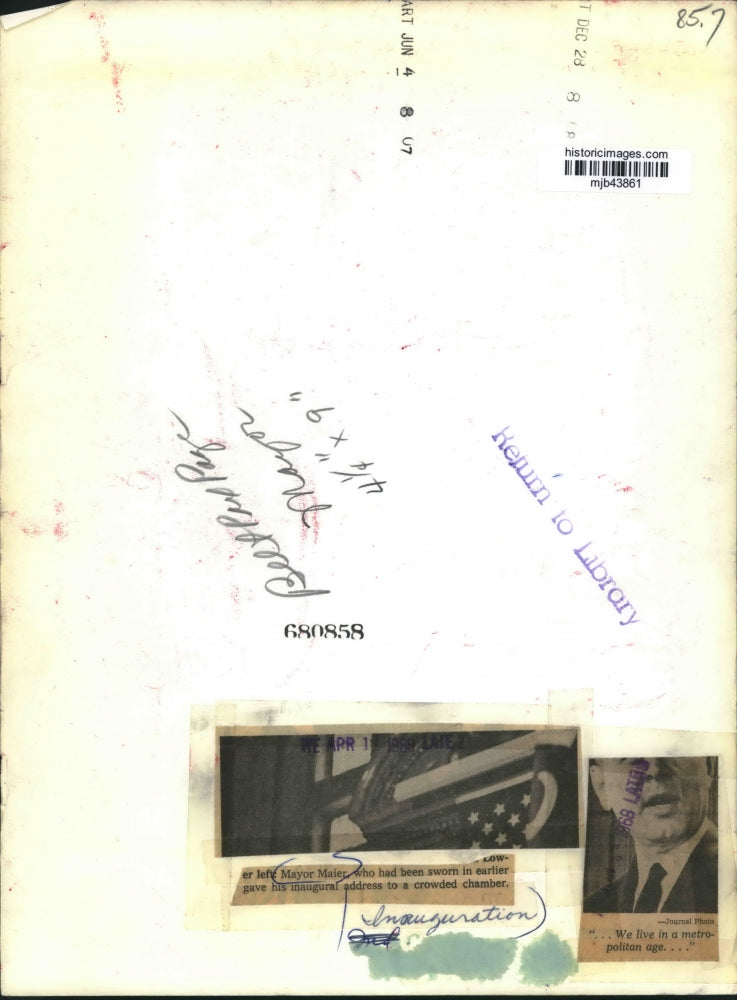 1968 Press Photo Mayor Maier gave Inauguration address, Milwaukee - mjb43861