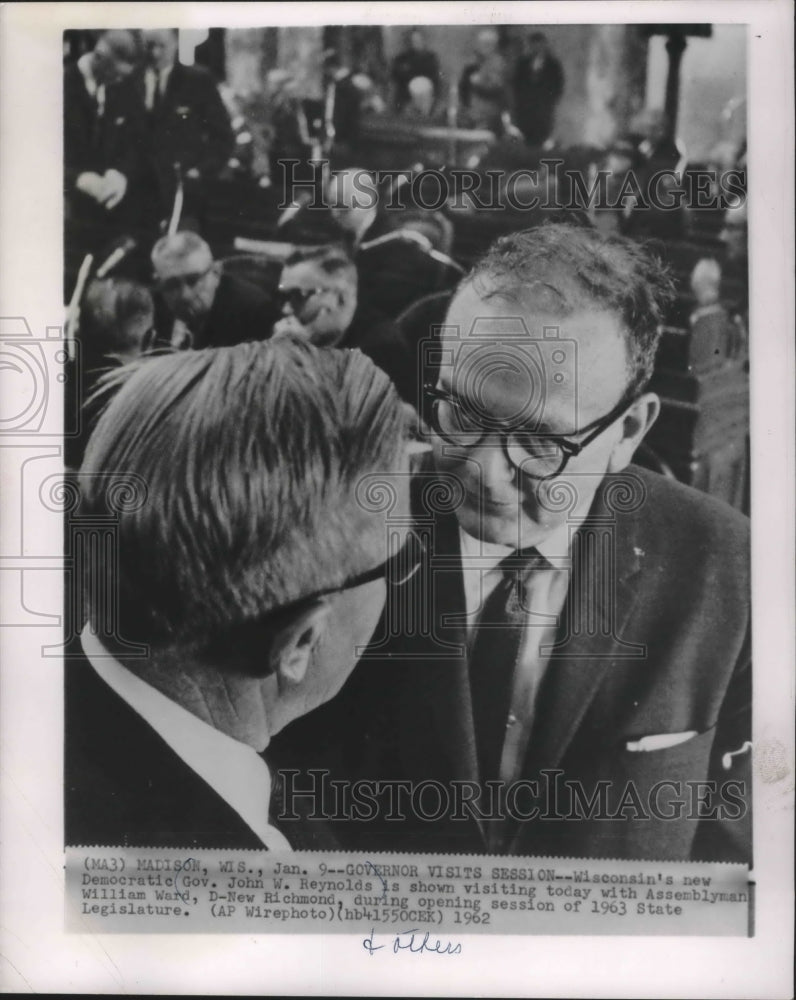 Load image into Gallery viewer, 1962 Press Photo Governor John Reynolds and William Ward, visiting, Wisconsin.

