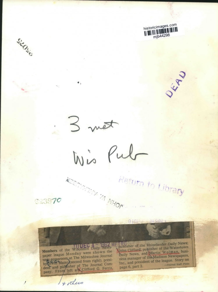 1962 Press Photo Wisconsin Daily Newspaper league members-Milwaukee Journal