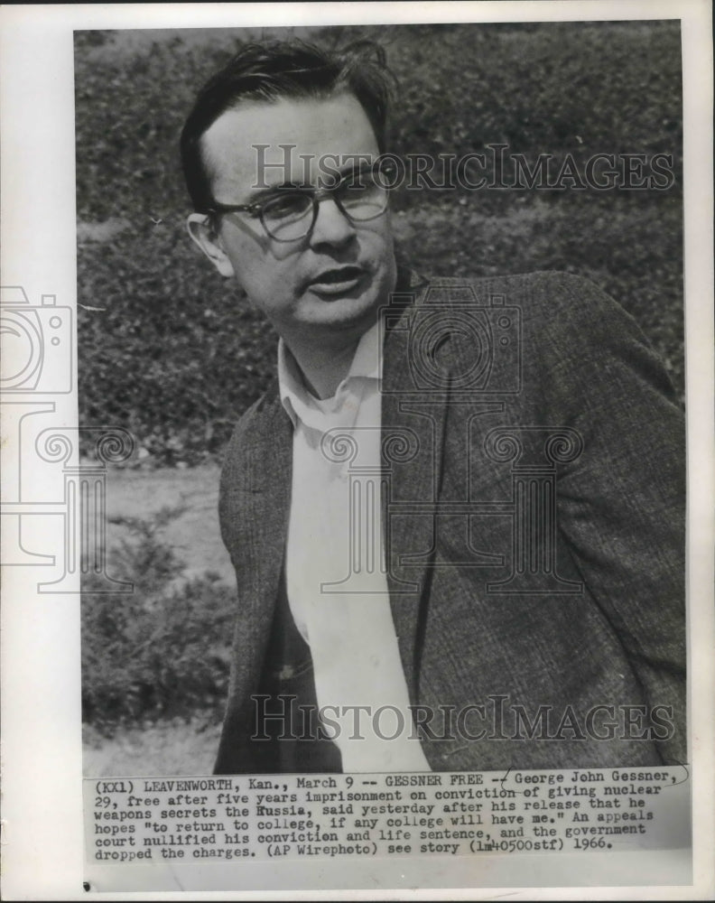 1966 Press Photo George John Gessner freed after five years in prison.   - Historic Images