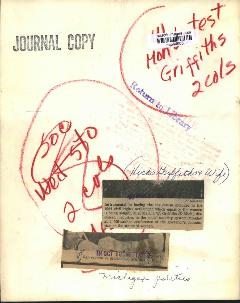 1963 Press Photo Rep. Martha Griffiths, member of House and Means Committee