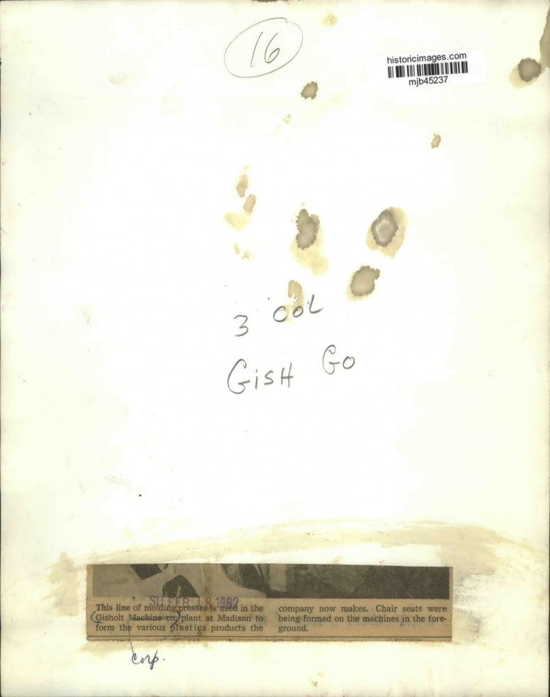 1962 Press Photo Gisholt Machine Company, Madison, Wisconsin making chair seats