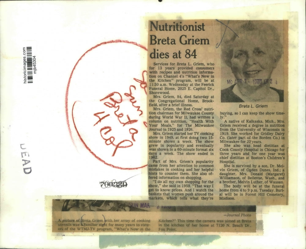 1970 Press Photo Breta Griem shown in kitchen of her home in Fox Point