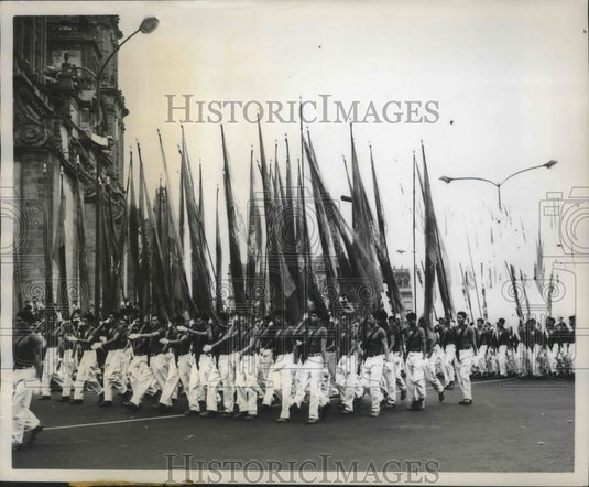 1960 Press Photo Mexican Sports Banners Carried During Mexican Revolution Parade- Historic Images