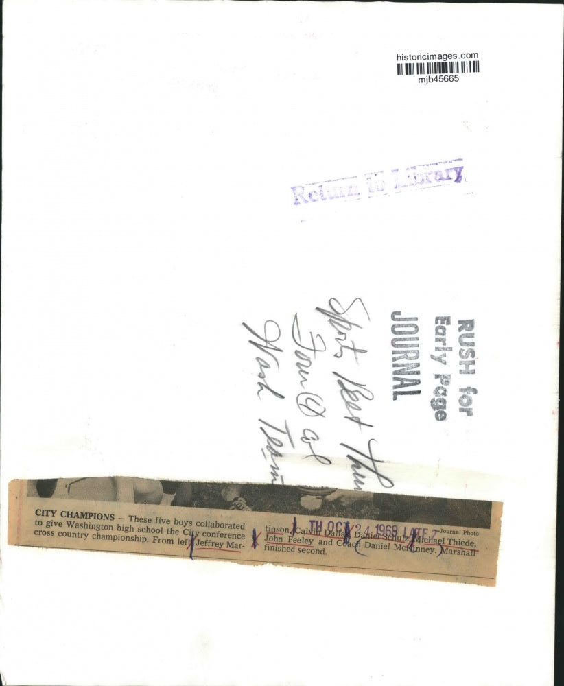 1969 Press Photo Washington High School, the city's cross country champions