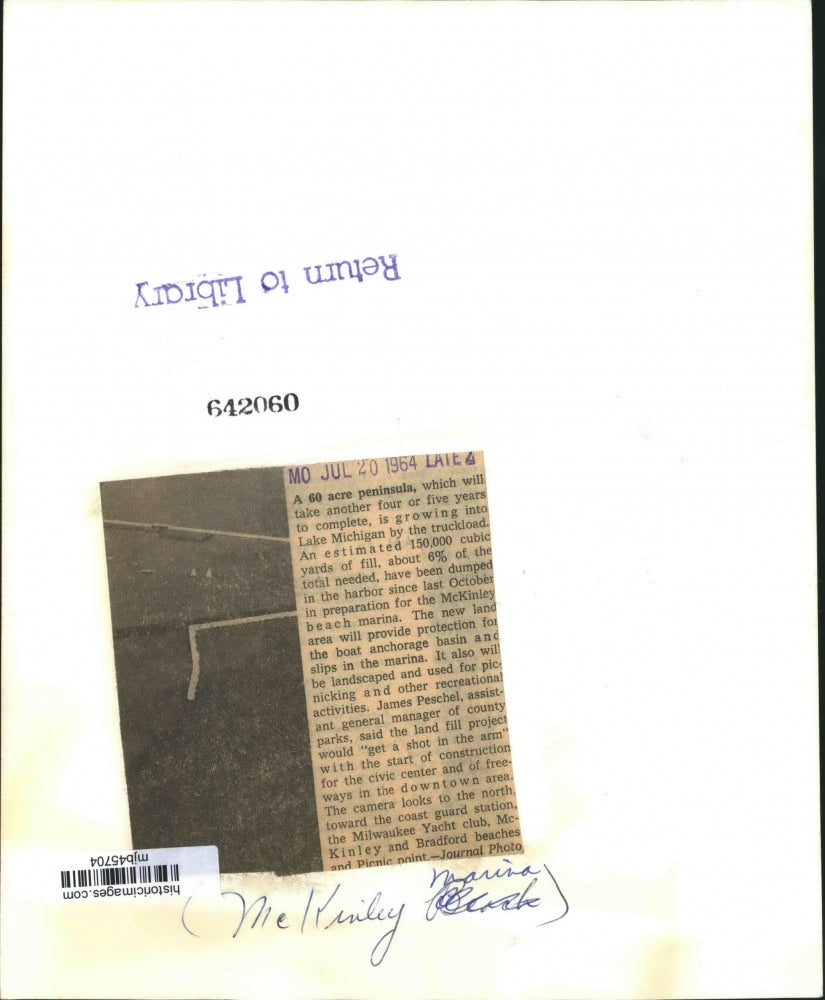 1964 Press Photo Construction on the McKinley Marina in Milwaukee - mjb45704