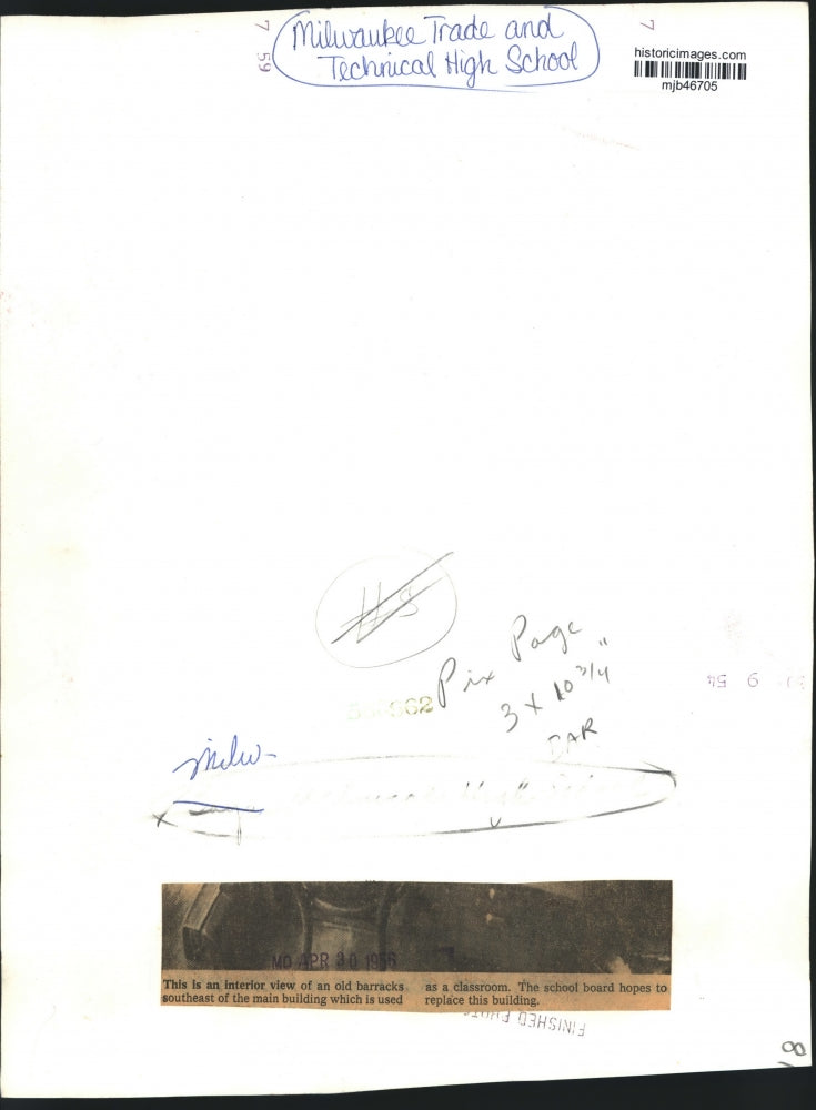 1956 Press Photo Barracks as classroom at Milwaukee Trade and Technical H.S.