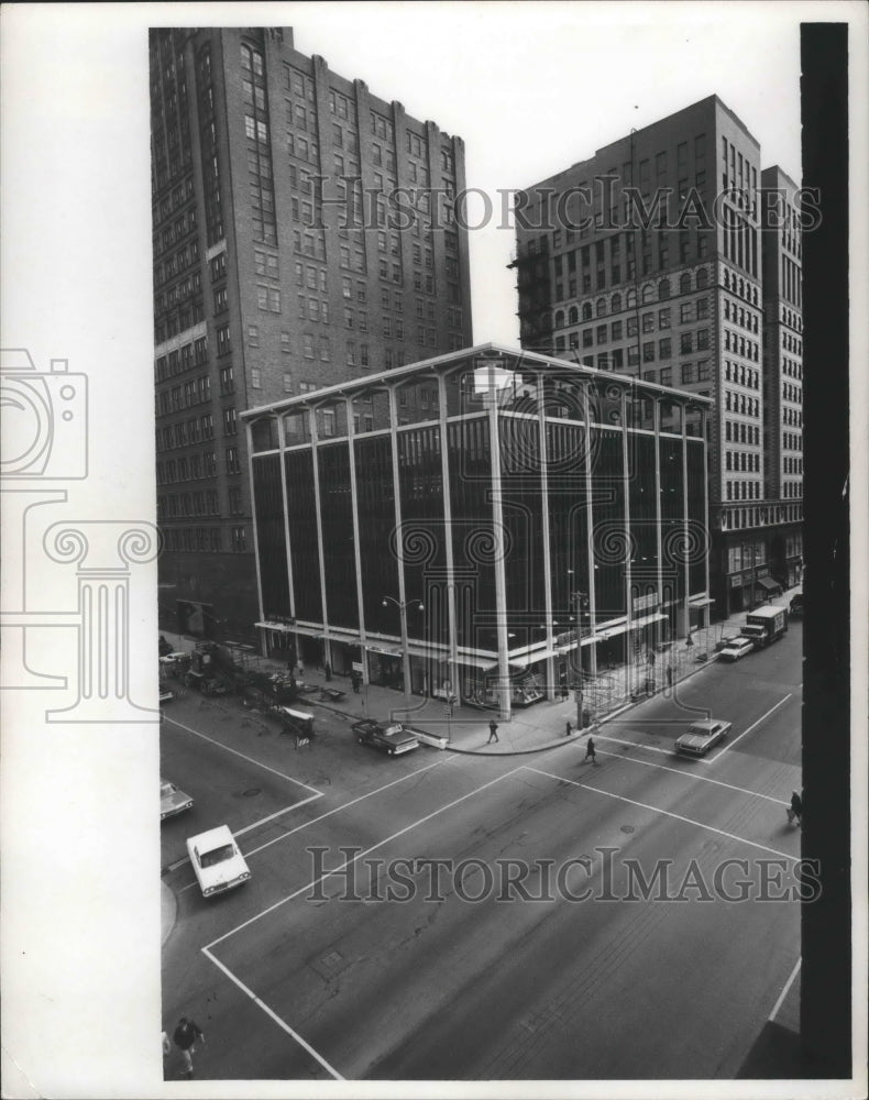 1966 Press Photo Downtown Milwaukee corner buildings, Broadway &amp; Wisconsin- Historic Images