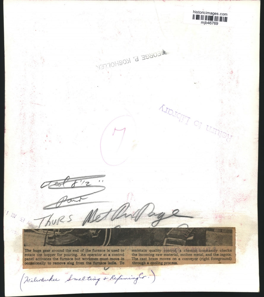 1964 Press Photo A large furnace at Melting & Refining Co., Milwaukee, Wisconsin