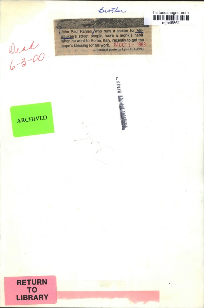 1983 Press Photo John Paul Ranieri runs a shelter for Milwaukee's street people