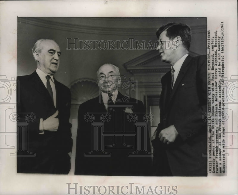 Load image into Gallery viewer, 1961 Press Photo President Kennedy meets with French visitors at White House-DC
