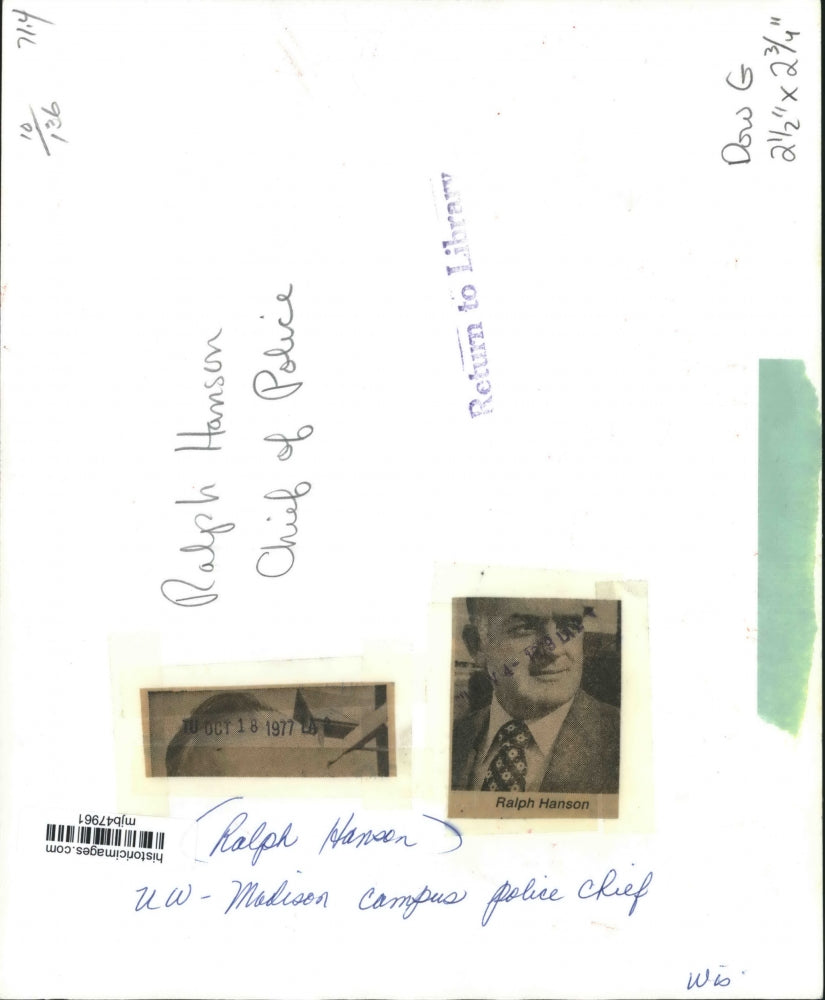 1977 Press Photo Ralph Hanson, Police Chief at University of Wisconsin-Madison