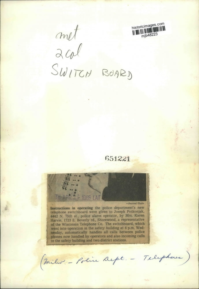 1965 Press Photo Karen Harvie instructs Joseph Potkonjak on new switchboard, WI