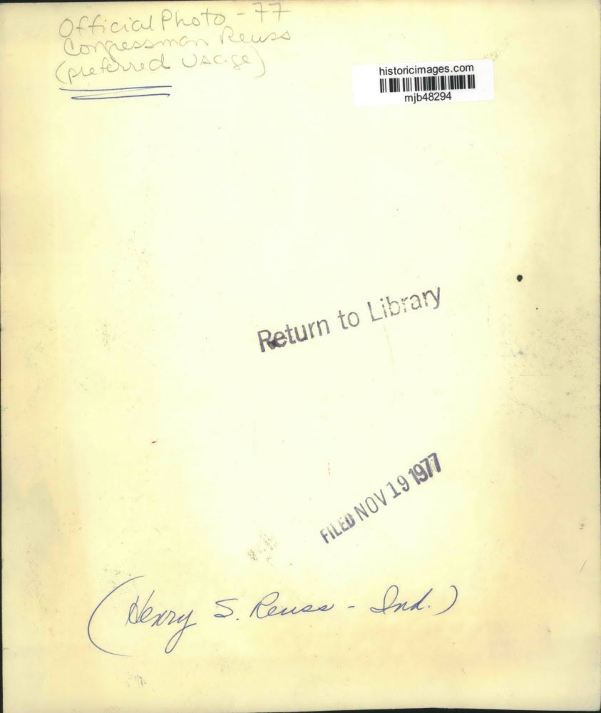 1977 Press Photo Congressman Henry S. Reuss Wisconsin, official photo.