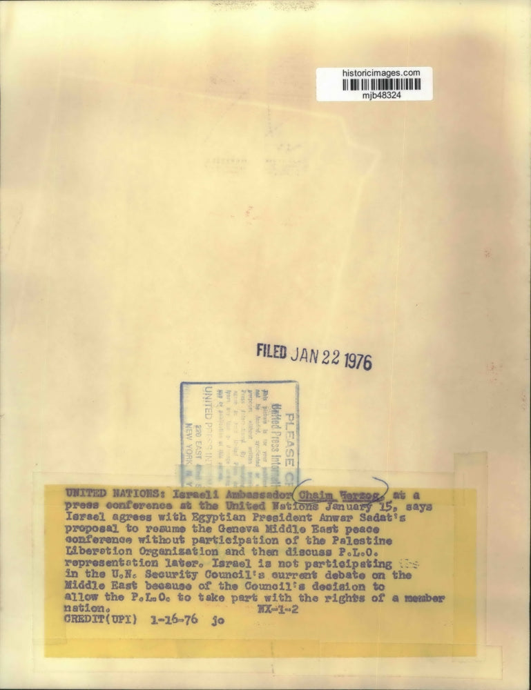 1976 Press Photo Chaim Herzog, Israeli Ambassador at United Nations conference.