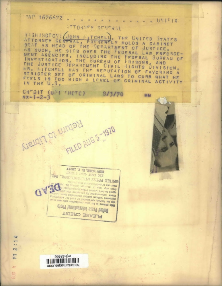 1970 Press Photo John Mitchell, United States Attorney General, Washington D.C.