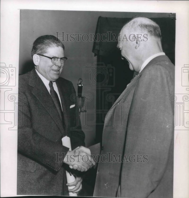 Load image into Gallery viewer, 1953 Press Photo James Mitchell shakes hands with President Eisenhower.

