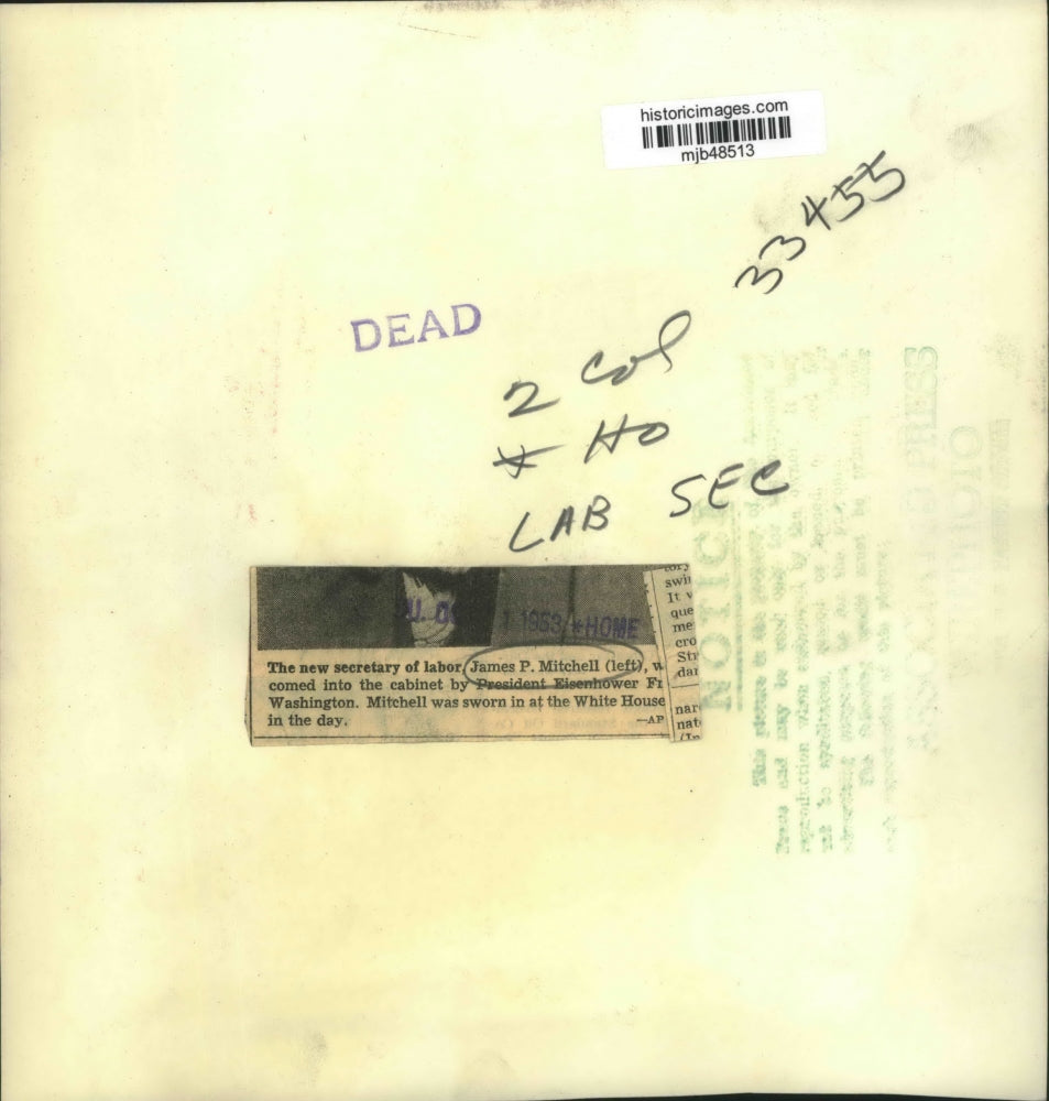 1953 Press Photo James Mitchell shakes hands with President Eisenhower.