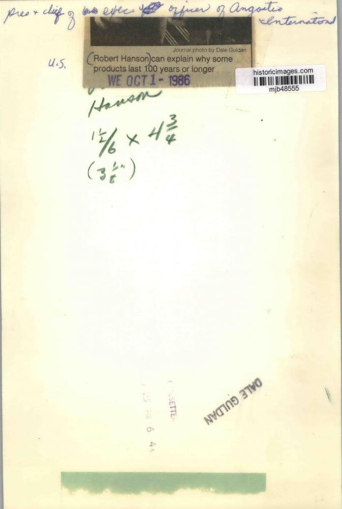 1986 Press Photo Robert Hanson, President and CEO of Angostuo International, US