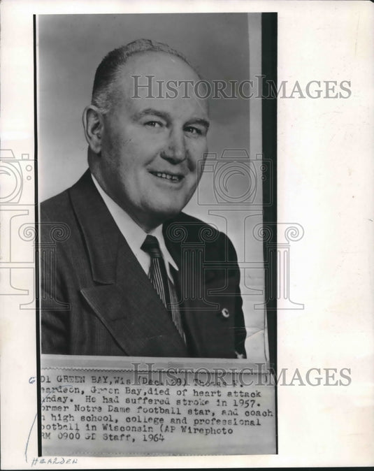 1964 Press Photo Thomas Hearden of Green Bay, Wisconsin died of heart attack.- Historic Images