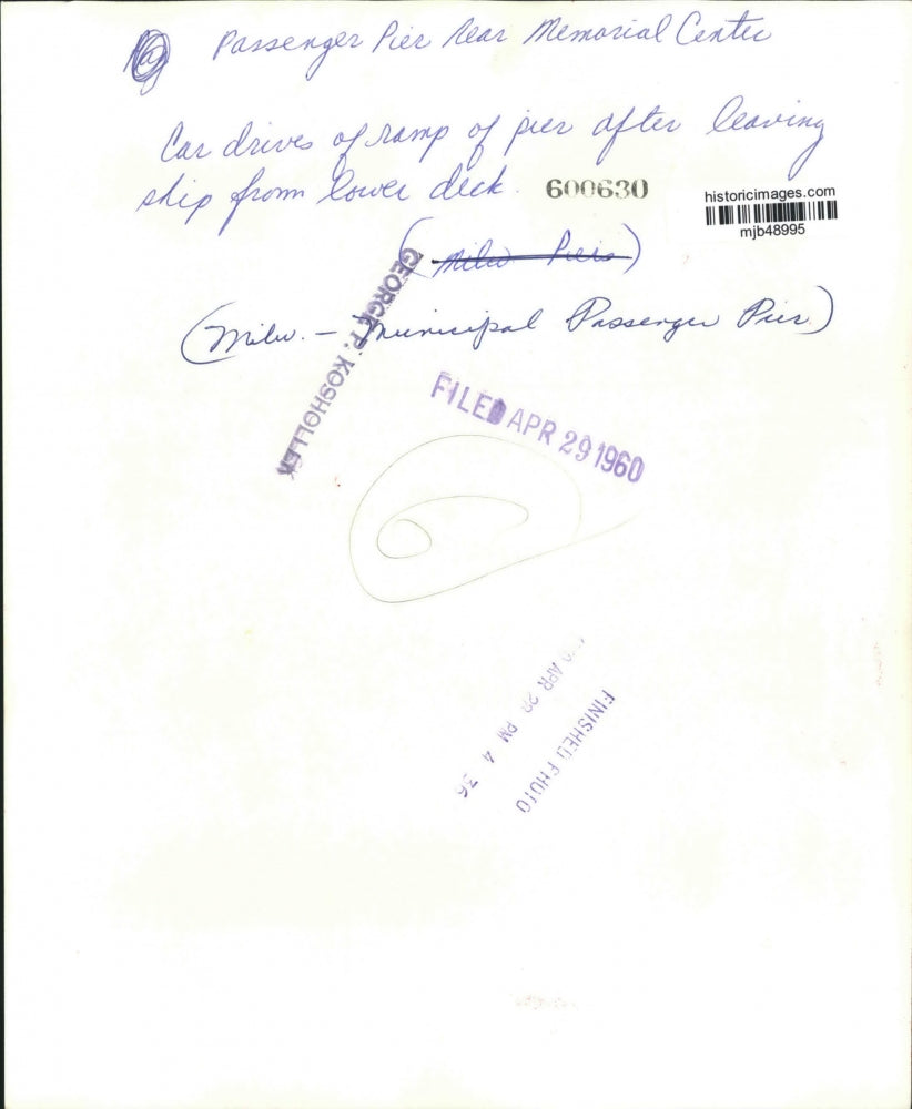 1960 Press Photo Car drives off deck on Passenger Pier, Milwaukee - mjb48995