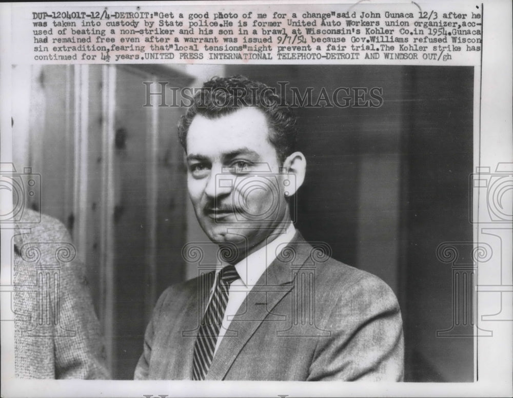 1954 Press Photo John Gunaca after taken into custody by police in Michigan- Historic Images