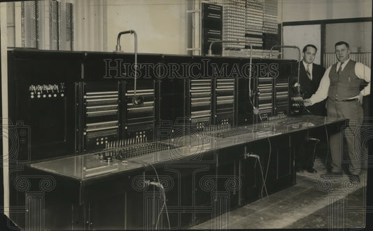 1930 Press Photo O.L. Burckhardt & William Allenberg telephone company employees- Historic Images