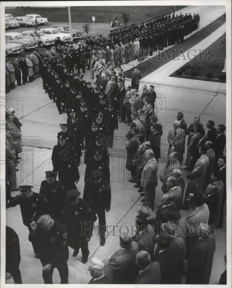 Load image into Gallery viewer, 1958 Press Photo St. Jude League of Milwaukee Firemen &amp; Police at Sunday Service
