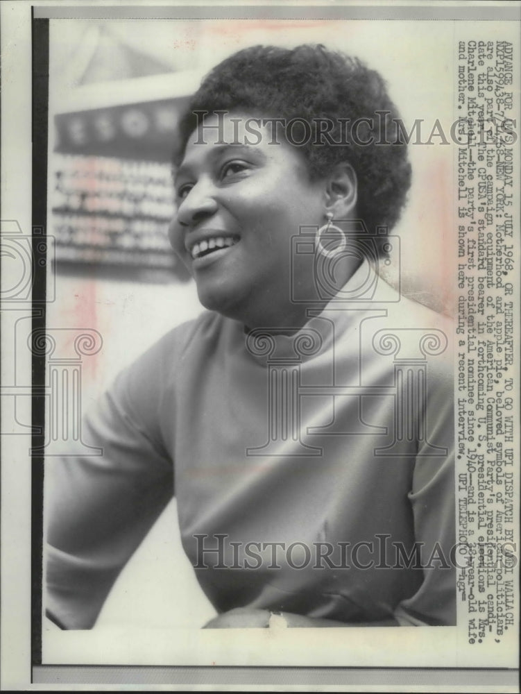 1968 Press Photo Mrs. Charlene Mitchell the Communist Candidate - mjb49832