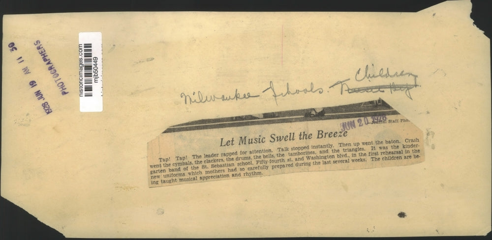 1928 Press Photo Milwaukee's St Sebastian Kindergarten band rehearses