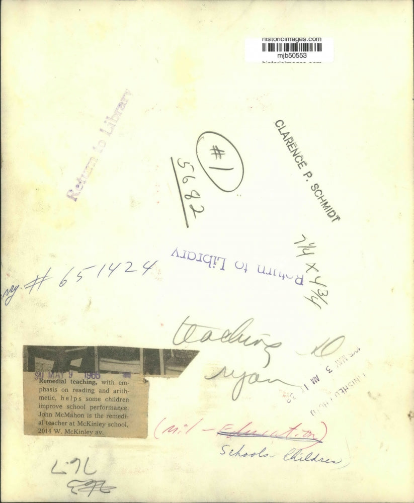 1965 Press Photo John McMahon is teacher at McKinley school, Milwaukee