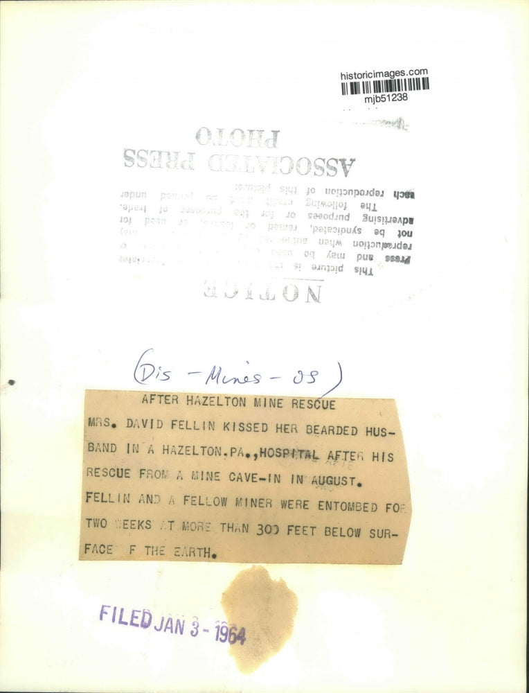 1964 Press Photo Hazelton PA mine cave in survivor David Fellin & wife