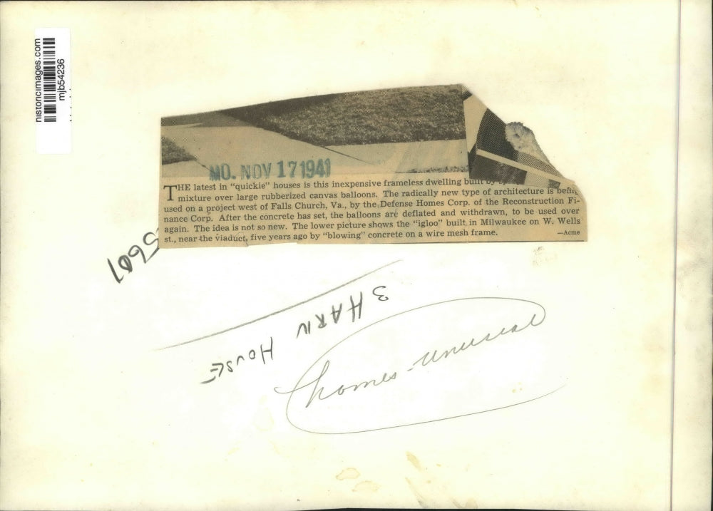 1941 Press Photo A "igloo" home built by "blowing" concrete on wire, Milwaukee.