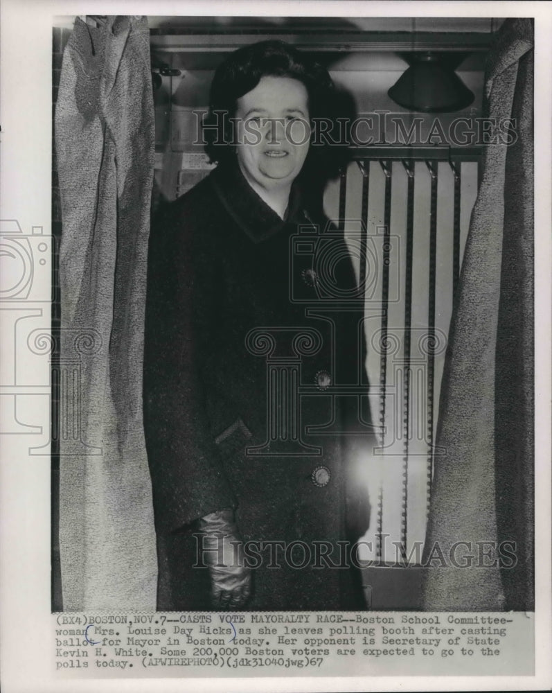 1967 Press Photo Candidate Louise Day Hicks leaves polls after voting in Boston- Historic Images