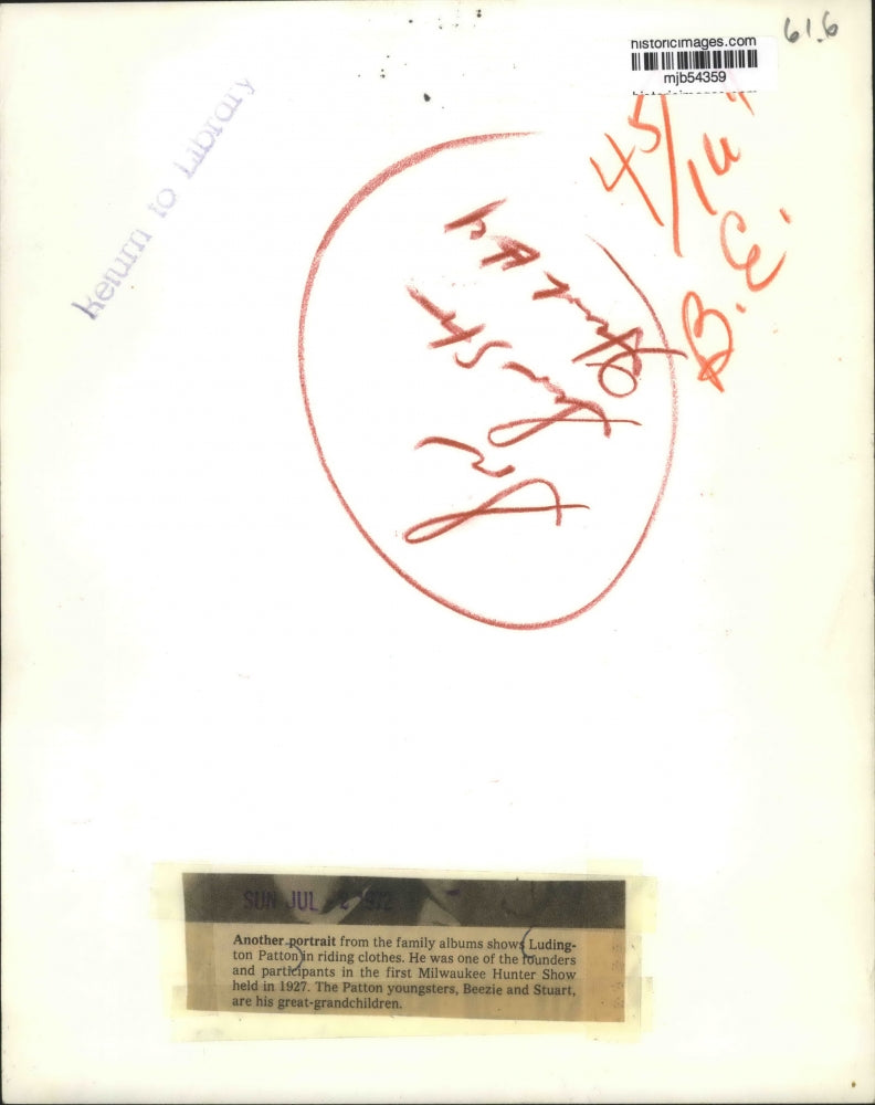 1972 Press Photo Portrait Of Ludington Patton In First Milwaukee Hunter Show