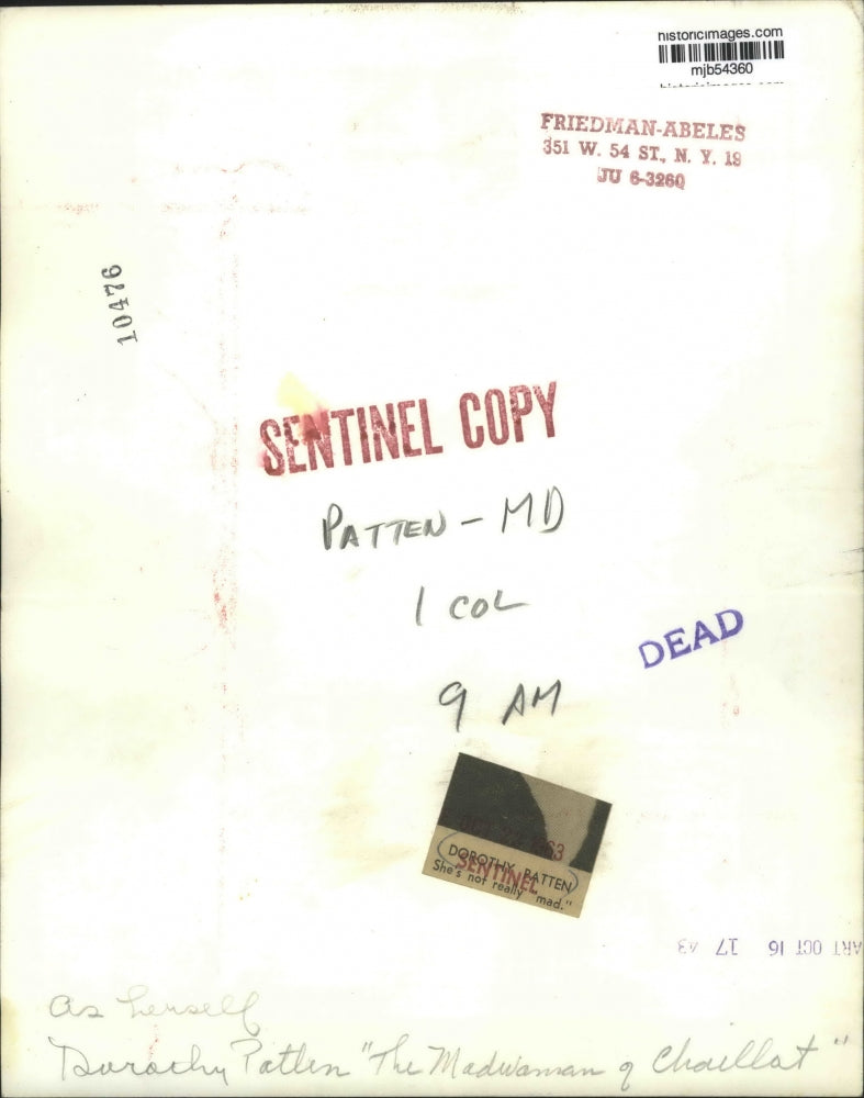 1963 Press Photo Dorothy Ratten "The Madwoman of Chaillat" - mjb54360