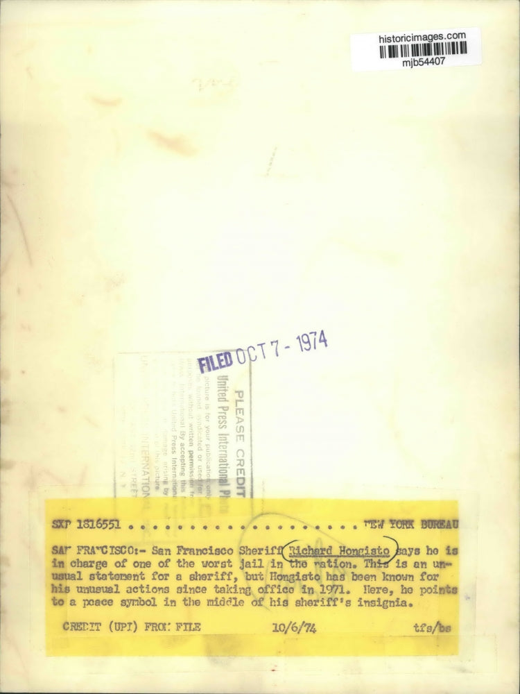 1974 Press Photo San Francisco Sheriff Richard Hongisto - mjb54407