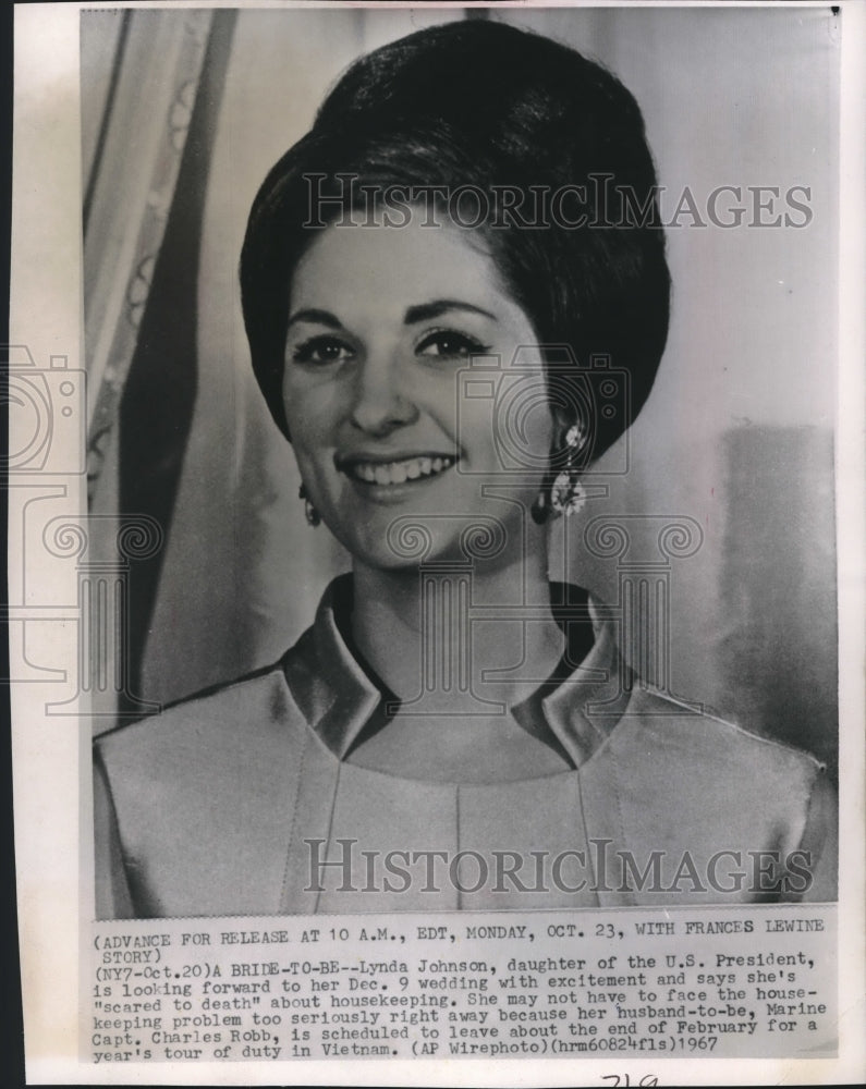 1967 Press Photo First Daughter Lynda Johnson talks about upcoming wedding- Historic Images