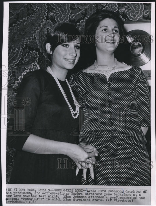 1965 Press Photo Barbara Streisand & Lynda Johnson at "Funny Girl," New York- Historic Images