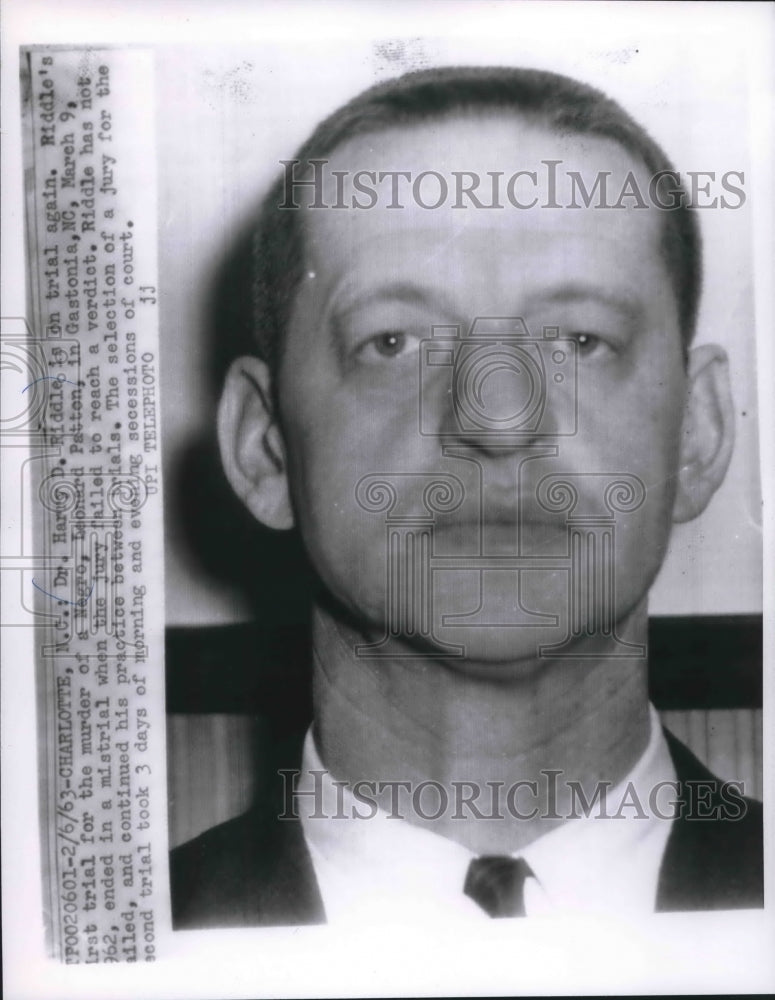 1963 Press Photo Dr Harvey Riddle on trial for murder, Charlotte, North Carolina- Historic Images