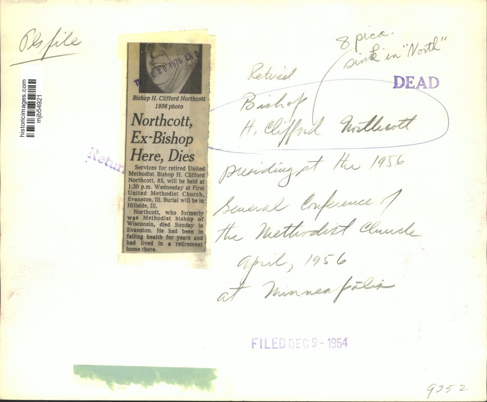 1964 Press Photo Ex-Bishop, H. Clifford Presiding at 1956 Methodist Conference