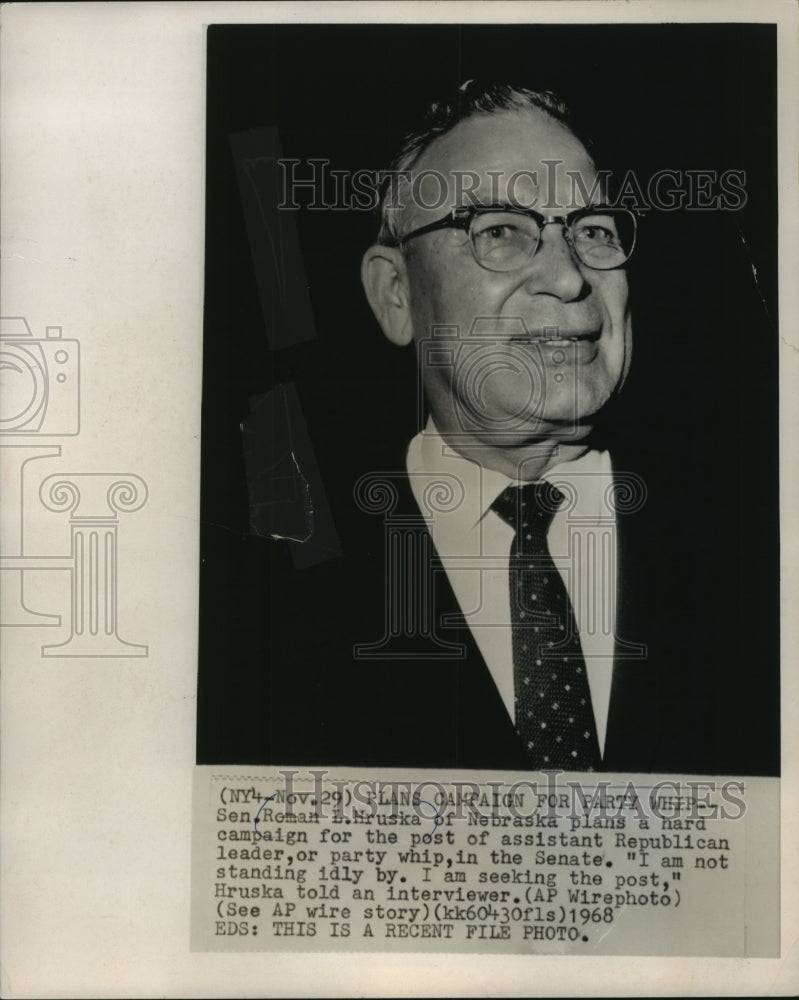 1968 Press Photo Senator Hruska plans hard campaign for party whip in the Senate- Historic Images