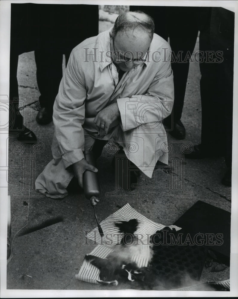 Load image into Gallery viewer, 1964 Press Photo Wes J Budziszewski, shows mattress County Purchasing, Wauwatosa
