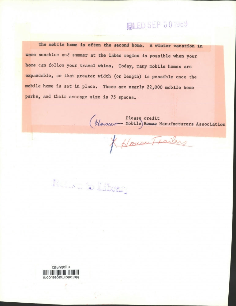 1969 Press Photo Mobile Homes option for second homes - mjb56483