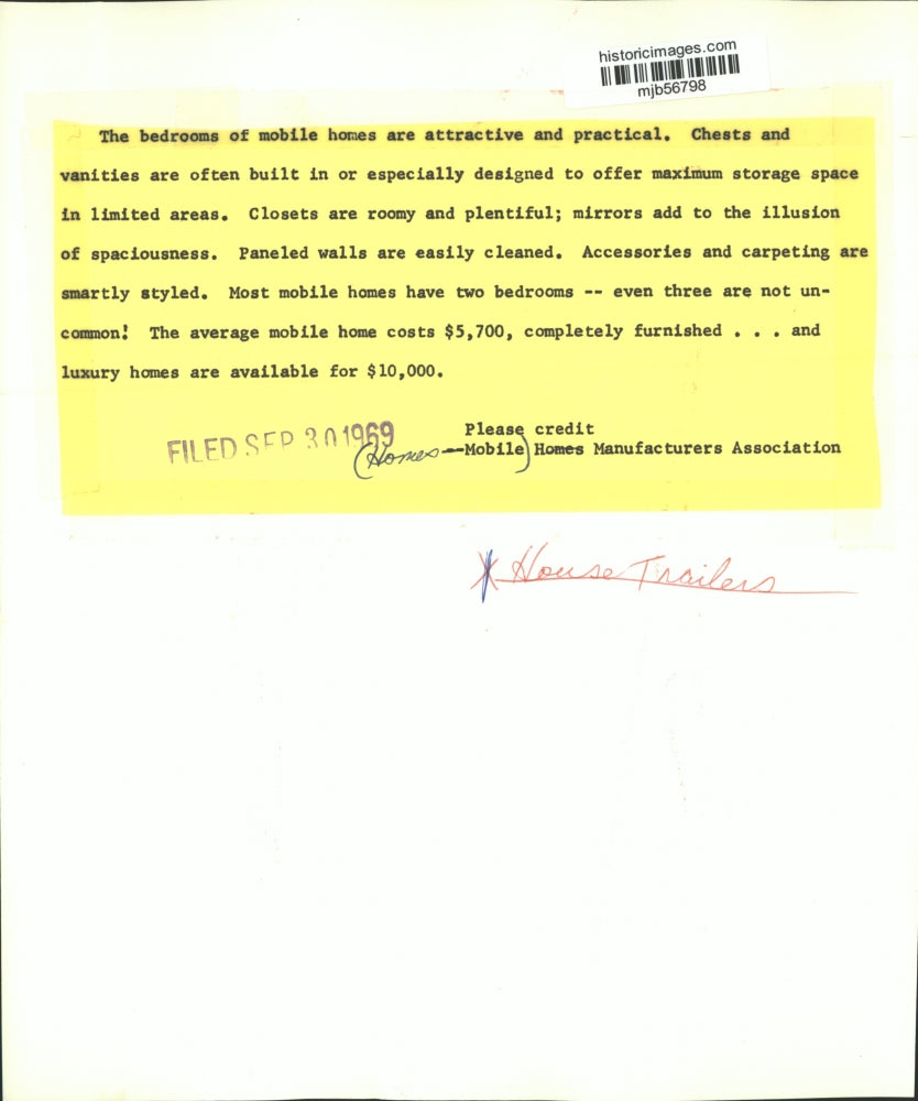 1969 Press Photo Mobile Homes Manufacturer Association's stylish mobile home