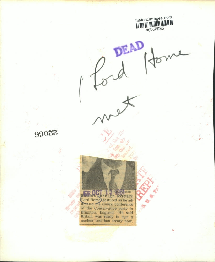 1961 Press Photo British foreign secretary, Lord Home, at Conservative party